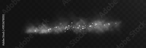 Sparkling glitter dust trail with glowing stars and smoke isolated on transparent background magical shimmer effect.
