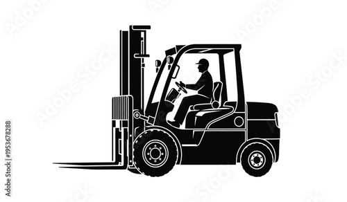 Silhouette of a person operating a forklift truck industrial equipment silhouette
