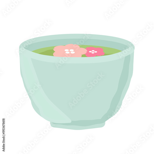 桜が浮いた緑茶　イラスト