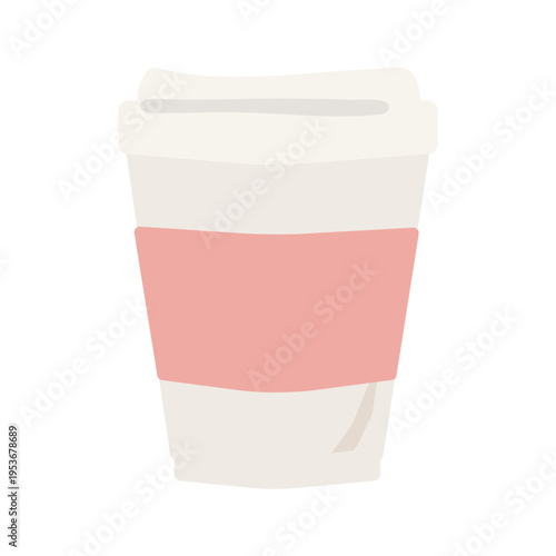 ピンク色のスリーブ付きの紙カップコーヒー　イラスト