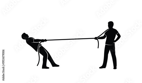 Silhouette of two people engaged in a tug of war with rope silhouette