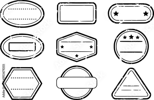 Collection of Black Outline Grunge Stamp Shapes With Empty Space For Text white