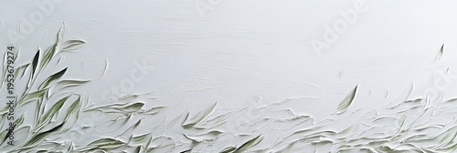 Elegant Wedding Invitation Background with White Paint Strokes and Olive Green Leaves Design