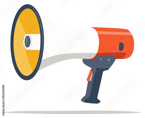 Illustration of a Loud White Megaphone with Orange Horn for Announcements and Alerts