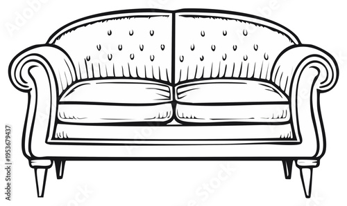 Elegant Chesterfield Sofa Line Art Vintage Furniture Illustration