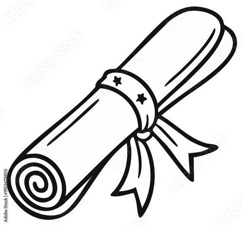 Rolled Diploma Certificate with Ribbon and Stars Decoration