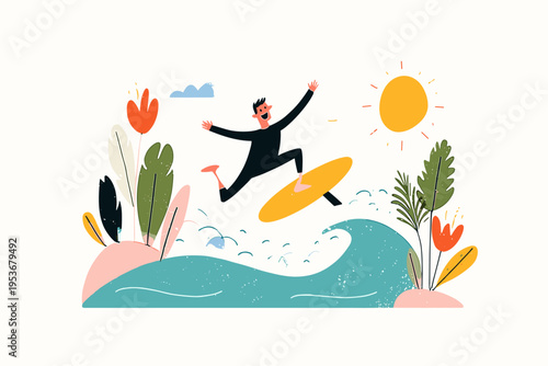 Man Joyfully Soaring Above Waves on a Wingfoil Board