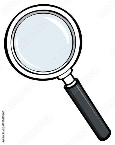 Cartoon magnifying glass with a thick black handle and a silver rim