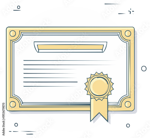Framed Certificate of Achievement with Seal and Ribbon Sketch Illustration