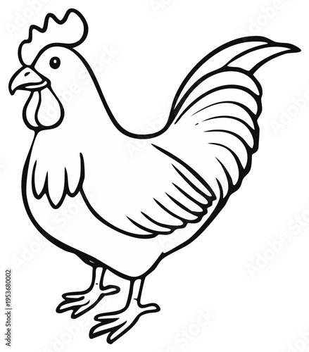 Rooster Outline Drawing Side View Farm Bird Simple Line Art