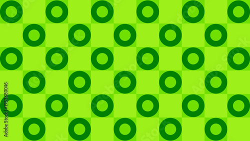 Green Geometric Pattern with Circles and Checkers