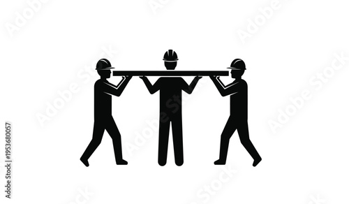 Three workers carrying a beam silhouette construction teamwork