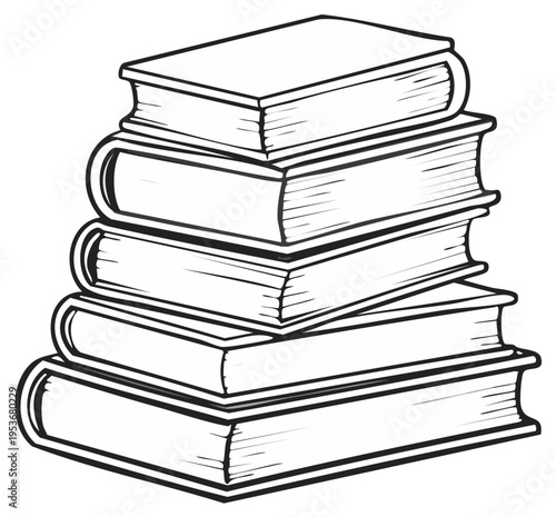Stack of Books Line Art Illustration - Education and Knowledge, Reading, Learning