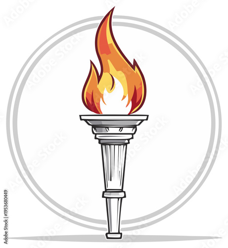 Stylized illustration of a flaming torch with detailed flame elements and decorative design.