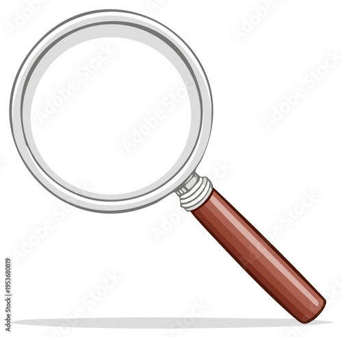 Vector illustration of a classic magnifying glass with a wooden handle for search and investigation concepts