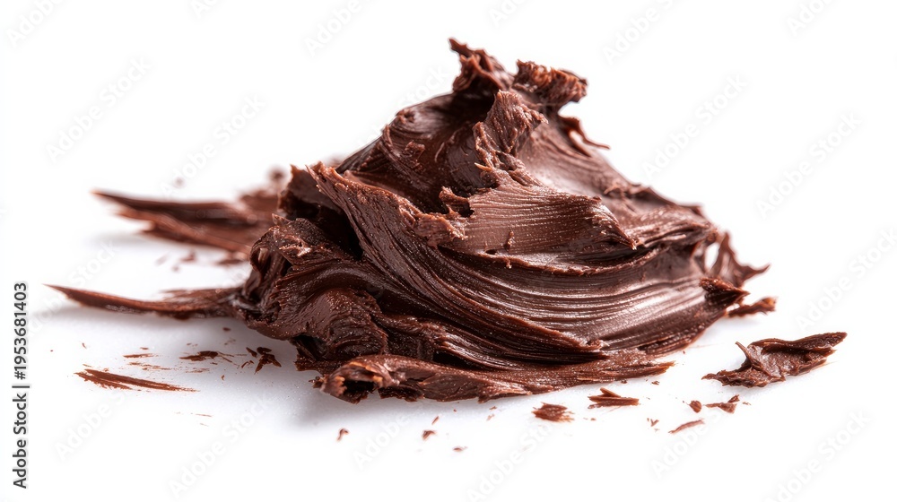 Fototapeta premium Chocolaty mixture sits alone on a white background.