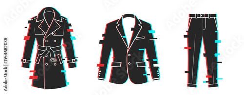 Stylized 3d effect of formal clothing - trench coat, blazer, pants