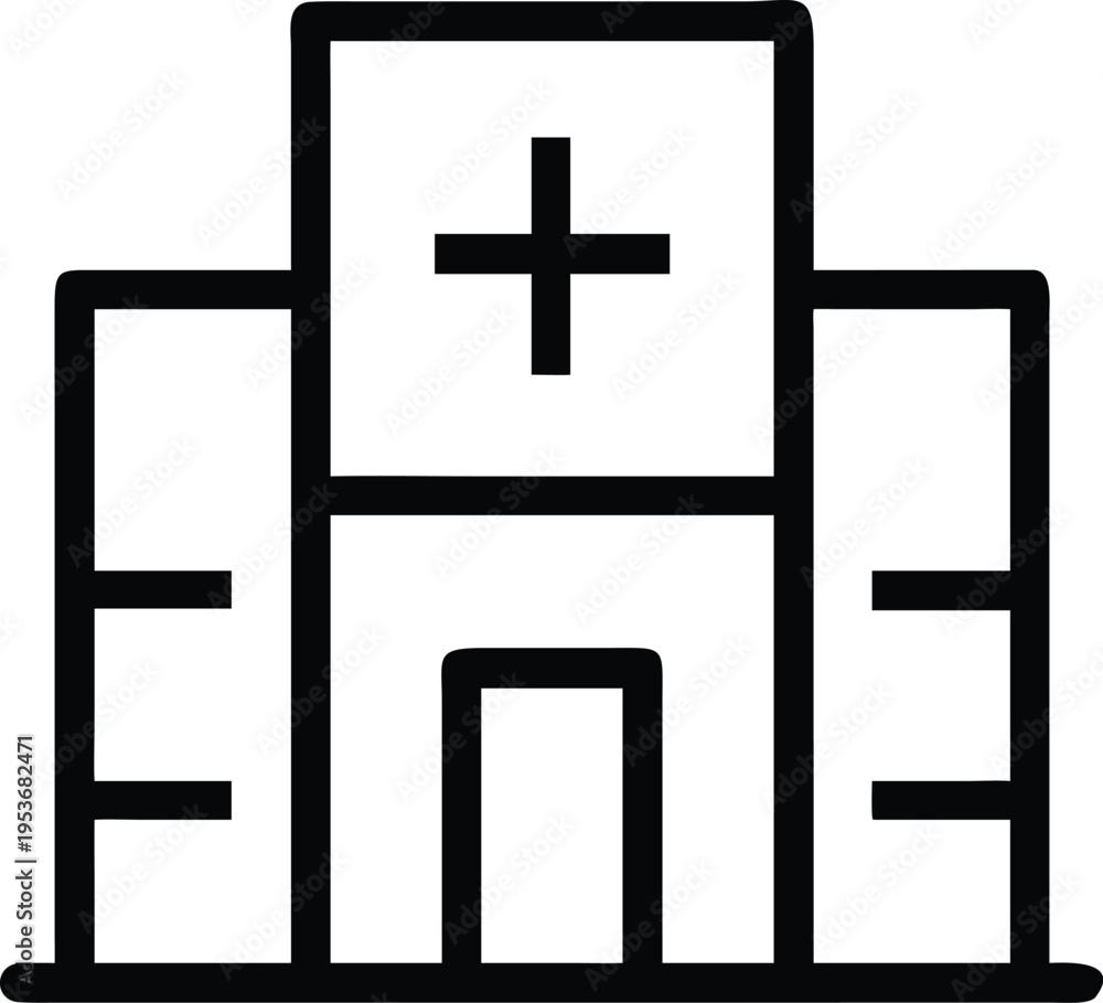 Fototapeta premium Stylized Hospital Building Icon with Cross Symbol medical