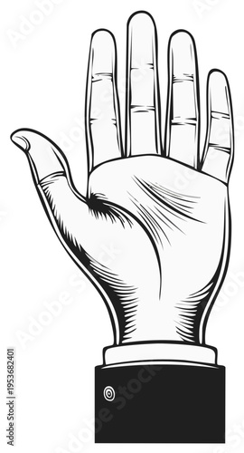 Black and White Illustration of an Open Hand Displayed with Fingers Up