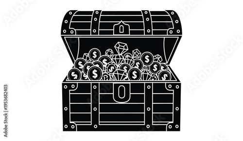 Silhouette of an open treasure chest filled with dollar signs