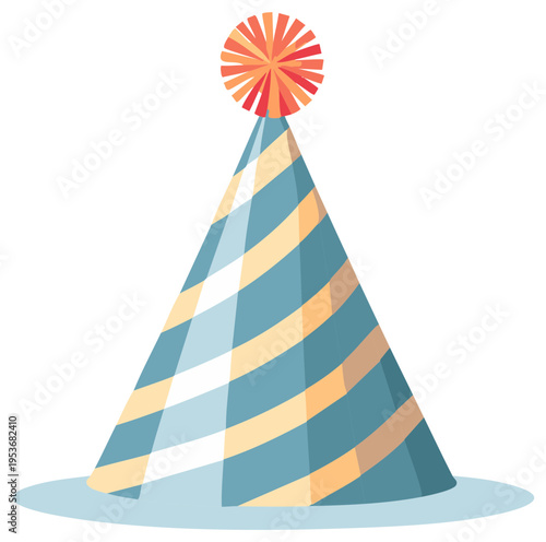Colorful Party Hat with Striped Pattern and Pom Pom Decoration Celebration