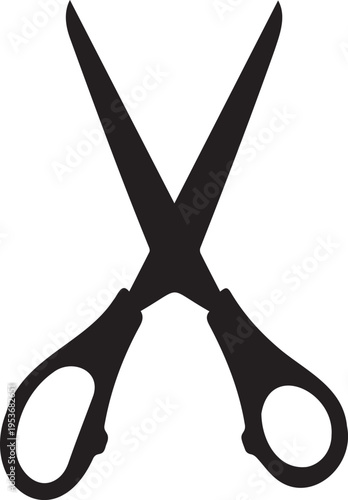 Minimalist open scissors silhouette with sharp blades isolated