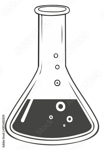 Laboratory Erlenmeyer Flask with Liquid, Bubbles, Experiment, Scientific Research Concept, Chemistry and Science Themes