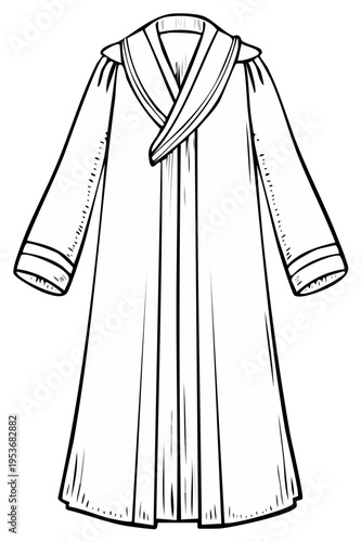 Line art illustration of a formal long robe featuring a distinctive collar and cuff details