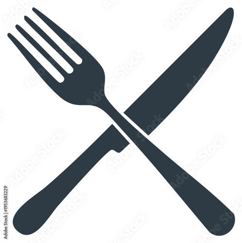 Crossed knife and fork icon. Symbol for restaurant, dining, and food.