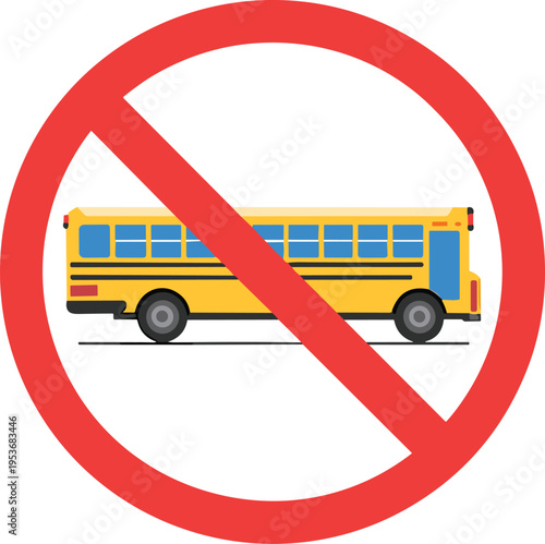 School bus prohibition symbol illustration, transportation restriction vector, traffic ban sign design, educational vehicle warning concept artwork for rules