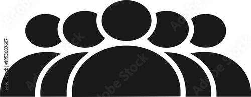Black and white silhouette icon of a diverse group of people representing teamwork, community leadership, social networking, and professional corporate unity.