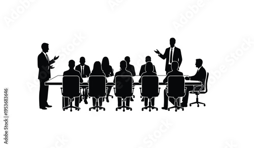Business meeting silhouette of team in conference room setting