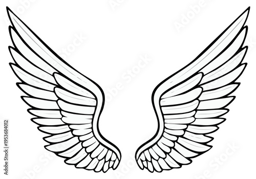 Elegant Open Angel Wings Symbolic of Freedom and Flight, Illustrated Against a Plain Background