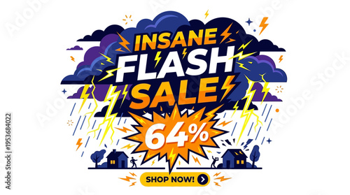 Insane Flash Sale Promotion Banner with Lightning and Storm Cloud