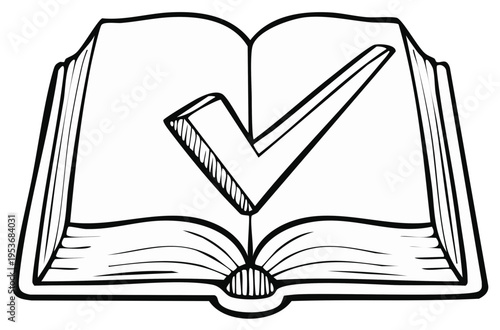 Open Book with a Check Mark Icon Symbolizing Approval Success and Correctness