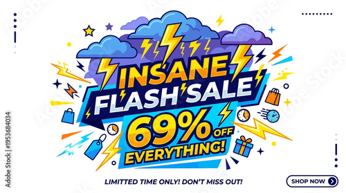 Insane Flash Sale Banner with Lightning and Clouds