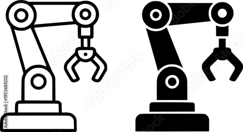 Robotic arm illustration icon, outline and silhouette, for industrial or technology design