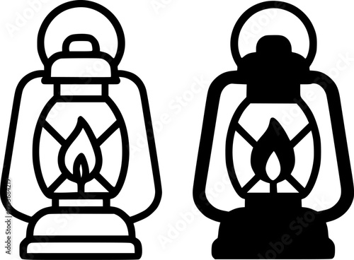 Lantern illustration icon, outline and silhouette, for antique or vintage design