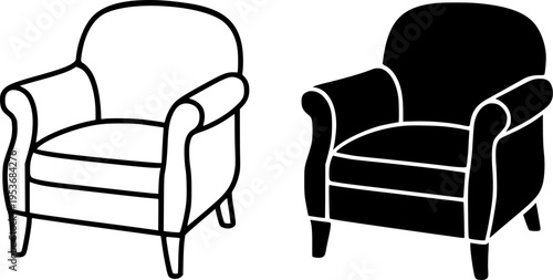 Armchair bed illustration icon, outline and silhouette, for interior or furniture design