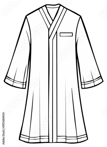 Outline Illustration of a Long Robe with V Neck and Pocket Design Fashion Apparel Clothing Garment Sketch