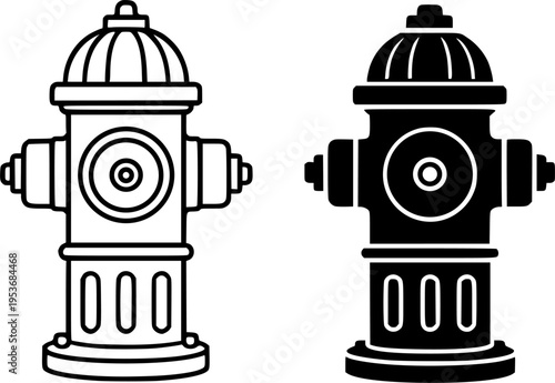 Fire hydrant illustration icon, outline and silhouette, for environmental design