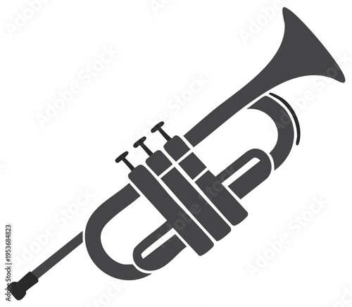 Minimalist grey trumpet icon, a simple vector illustration of a brass wind instrument
