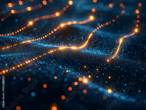 Abstract representation of glowing data streams flowing across a digital landscape, symbolizing technology and innovation