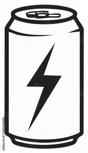 Energy drink can with lightning bolt symbol on white background, advertising concept