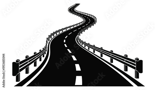 Silhouette of a winding road on a bridge with guardrails a dramatic and mysterious highway stretching into the distance silhouette