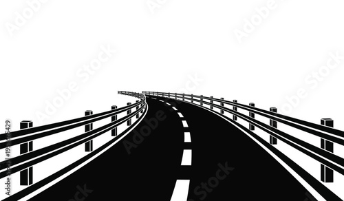 Silhouette of a highway road with guardrails on a white background