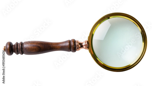 Cuadro en lienzo Vintage magnifying glass with a polished wooden handle and golden brass frame, i