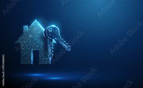 3d home icon with two keys. Property ownership, home access, real estate purchase, rental agreement, key handover, property management, residential access control concept.