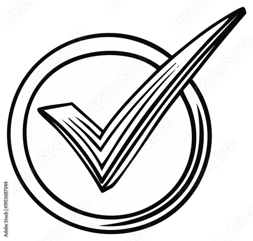 Checkmark symbol inside a circle, indicating approval and completion, vector illustration