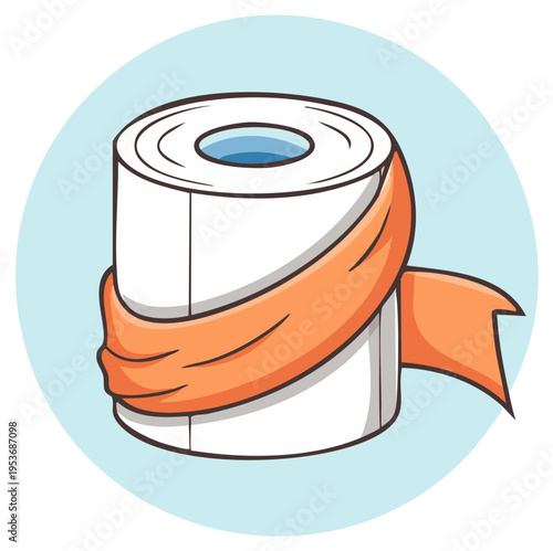 Cartoon Toilet Paper Roll with Orange Scarf on Blue Background Illustration